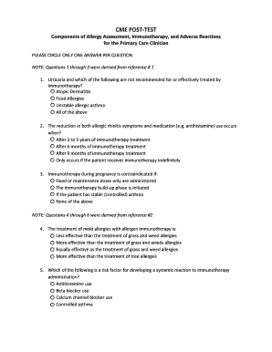 CME Post-Test on Allergy Assessment and Immunotherapy