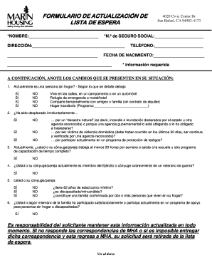 Formulario de Actualización de Lista de Espera