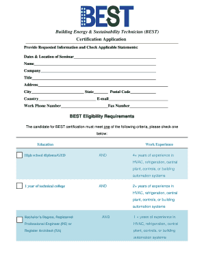 Building Energy & Sustainability Technician Certification Application