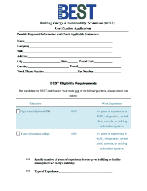 Building Energy & Sustainability Technician Certification Application