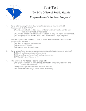 Post-Test for DHEC's Office of Public Health Preparedness Volunteer Program