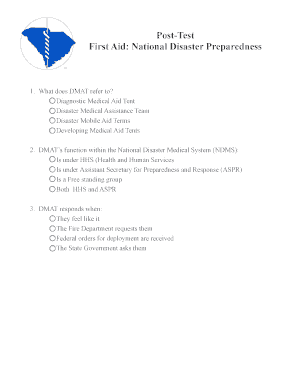 First Aid National Disaster Preparedness Post-Test