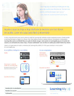 Formulario de acceso a libros en audio de Learning Ally