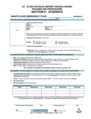 Anaphylaxis Emergency Plan