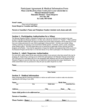 Missouri Botanical Garden Scout Sleepover Participation Form