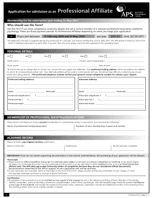 Professional Affiliate Membership Application