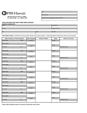 Part-Time Employment Application Form