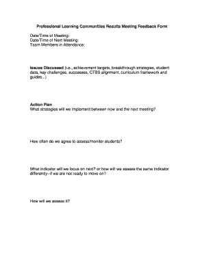 Professional Learning Communities Meeting Feedback Form