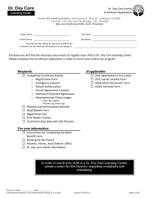Dr. Day Care Enrollment Application