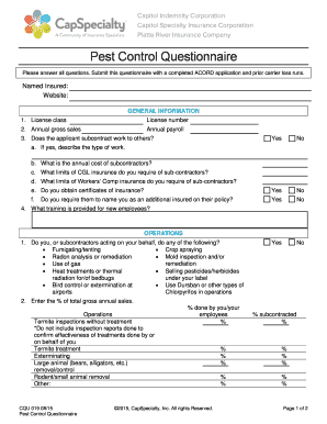 Pest Control Questionnaire