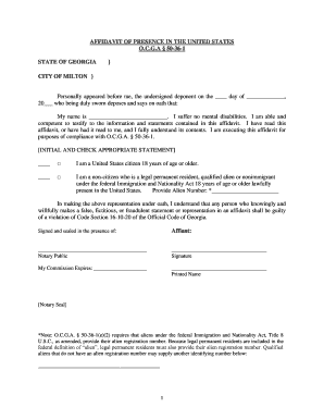 Affidavit of Presence in the United States