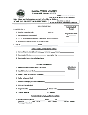 B.Tech Examination Application Form