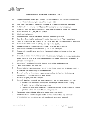 Small Business Restaurant Supplemental Questionnaire