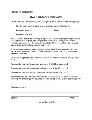 Notice to Defendant