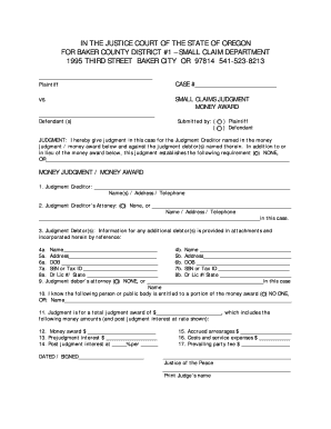 Oregon Small Claims Judgment Form