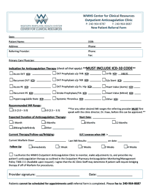 WMHS Anticoagulation Clinic Referral Form