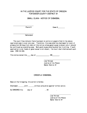Small Claim Notice of Dismissal