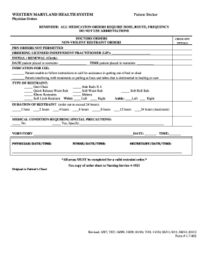 Patient Restraint Order Form