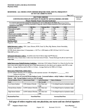 Physician Orders for Diabetic Ketoacidosis and HHS