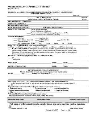 Medical-Surgical Restraint Orders Form