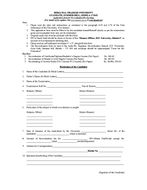 Himachal Pradesh University Re-evaluation Application
