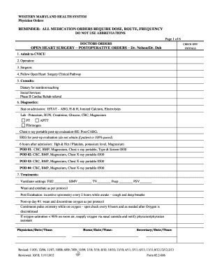 Open Heart Surgery Postoperative Orders