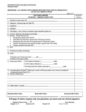 Physician Orders for Syncope Observation