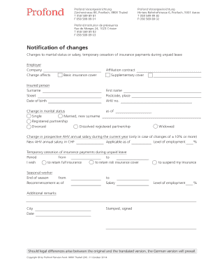 Profond Pension Fund Insurance Change Notification