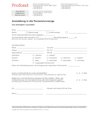 Anmeldung in die Personalvorsorge