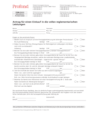 Antrag für einen Einkauf in die vollen reglementarischen Leistungen