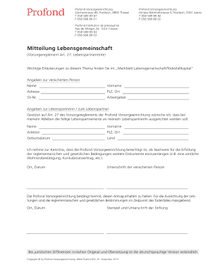 Mitteilung Lebensgemeinschaft
