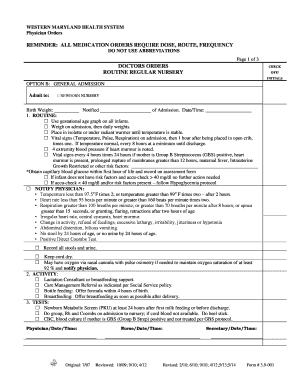 Newborn Nursery Admission Orders
