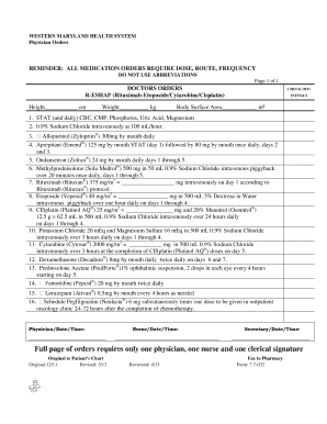 Physician Orders for R-ESHAP Chemotherapy