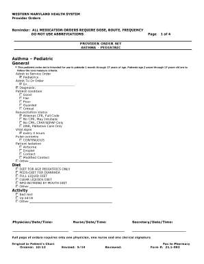 Pediatric Asthma Provider Orders