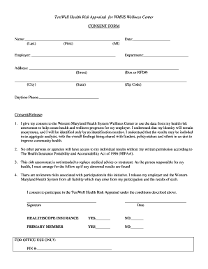 TestWell Health Risk Appraisal Consent Form