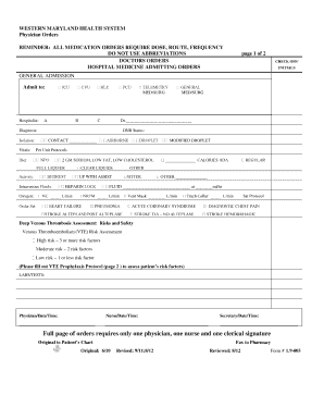 Western Maryland Health System Physician Orders