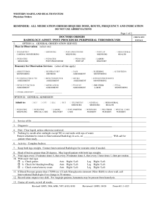 Physician Orders for Post-Procedure Peripheral Thrombolysis