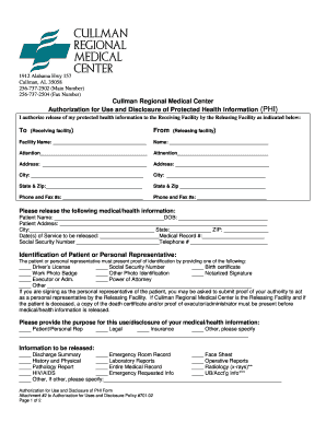 Authorization for Use and Disclosure of Protected Health Information