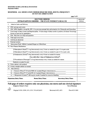 Physician Orders for Labor and Delivery