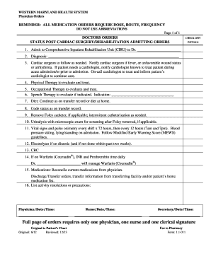 Physician Orders for Post-Cardiac Surgery Rehabilitation