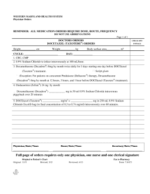 Physician Orders for Docetaxel Treatment