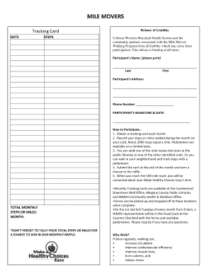 Mile Movers Tracking Card Release of Liability