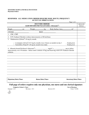 Physician Orders for Albumin-Bound Paclitaxel