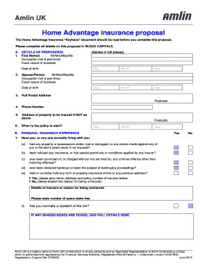 UK Home Insurance Proposal Form