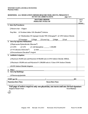 Physician Orders for Podiatry Intra Op