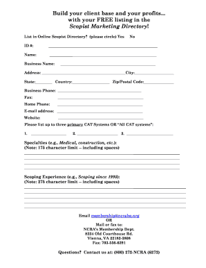 Scopist Marketing Directory Listing Form