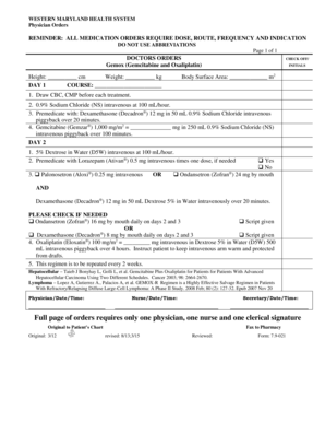 Physician Orders for Gemox Treatment