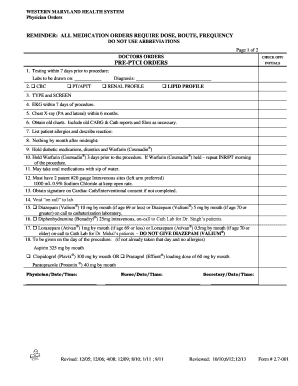 Western Maryland Health System Physician Orders Form