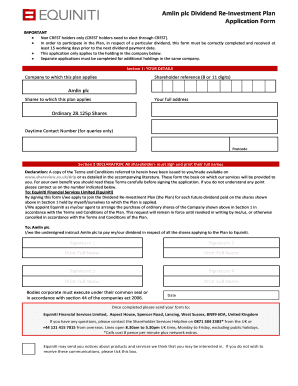 Amlin plc Dividend Re-Investment Plan Application Form