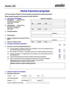 Amlin UK Home Insurance Proposal Form